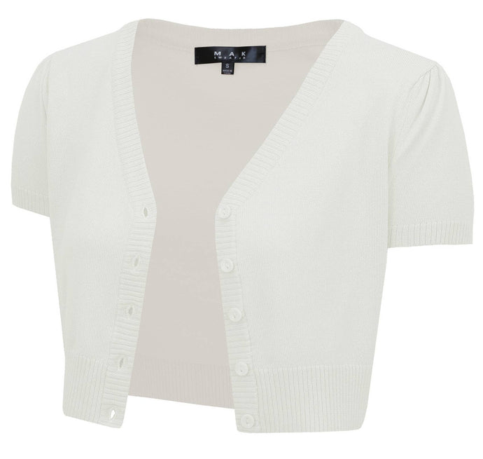 Cropped Cardigan with Cap Sleeves - Ivory