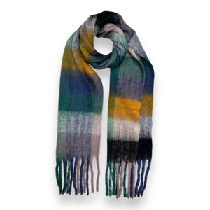 Teal & Mustard checked winter scarf