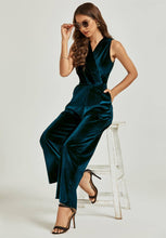 Load image into Gallery viewer, Velvet Wrap Jumpsuit in Marine
