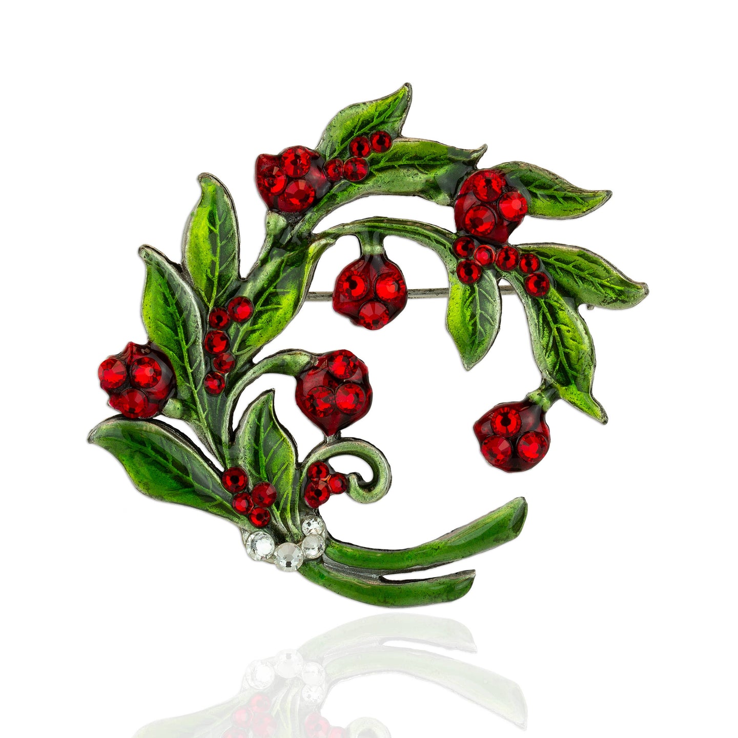 Holly Wreath Crystal Brooch