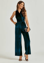 Load image into Gallery viewer, Velvet Wrap Jumpsuit in Marine