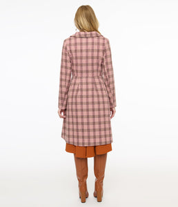 Pink Checked Flower Button Coat