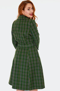 Green Double Breasted Check Coat