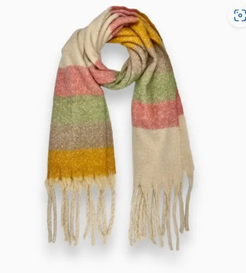 Blush & Mustard Soft Striped Scarf