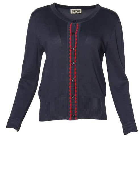 Navy Cardigan with Red Detail