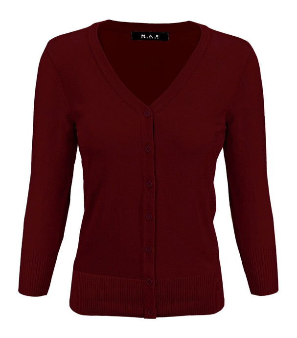 Burgundy V Neck Cardigan