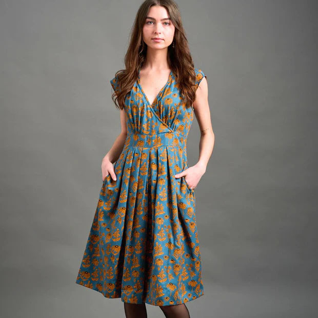 Lucille Dress in Teal Floral