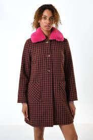 Dryden Wyoming Pink Faux Fur Collar Coat