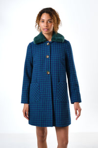 Dryden Wyoming Blue Faux Fur Collar Coat