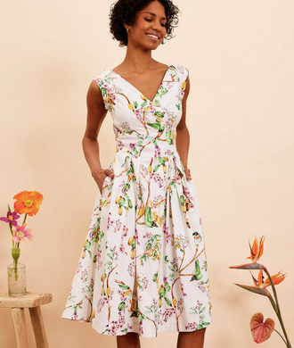 Florence Dress in Gardenia Bird