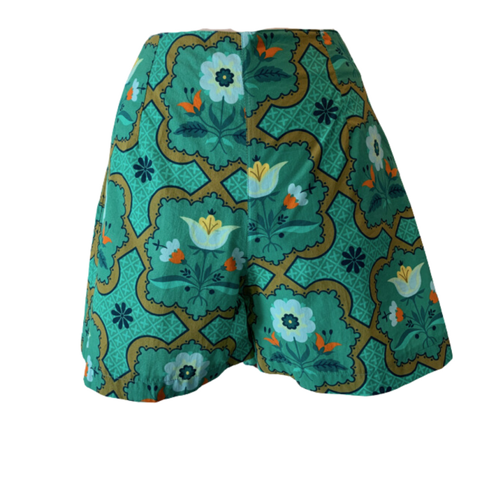 High Waisted Jade Tulips Cotton Shorts