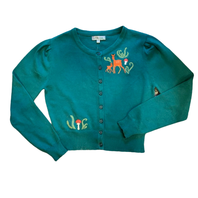 Embroidered Deer Teal Cardigan