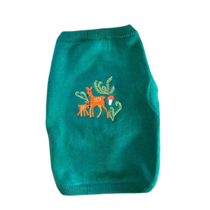 Embroidered Deer Teal Pet Sweater