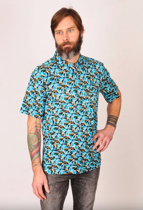 Turquoise Piped Flower Shirt