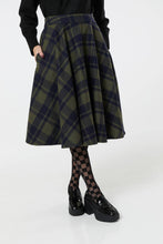 Load image into Gallery viewer, Sophie Sage Green Woollen Check Tartan Midi Swing Skirt