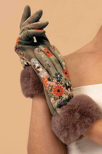 Bernadette 70s Floral Kaleidoscope Gloves - Olive & Rust