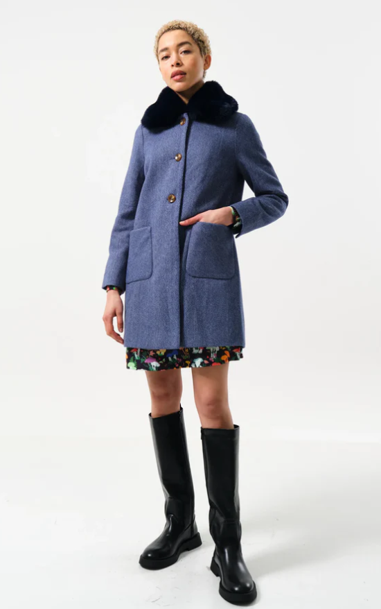 Dryden Herringbone Weave Coat - Navy