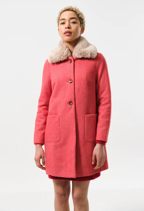 Dryden Herringbone Weave Coat - Red