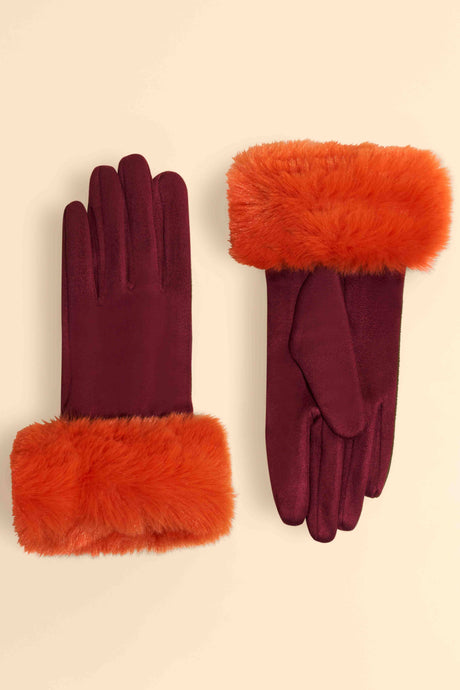 Bettina Gloves - Burgundy & Tangerine