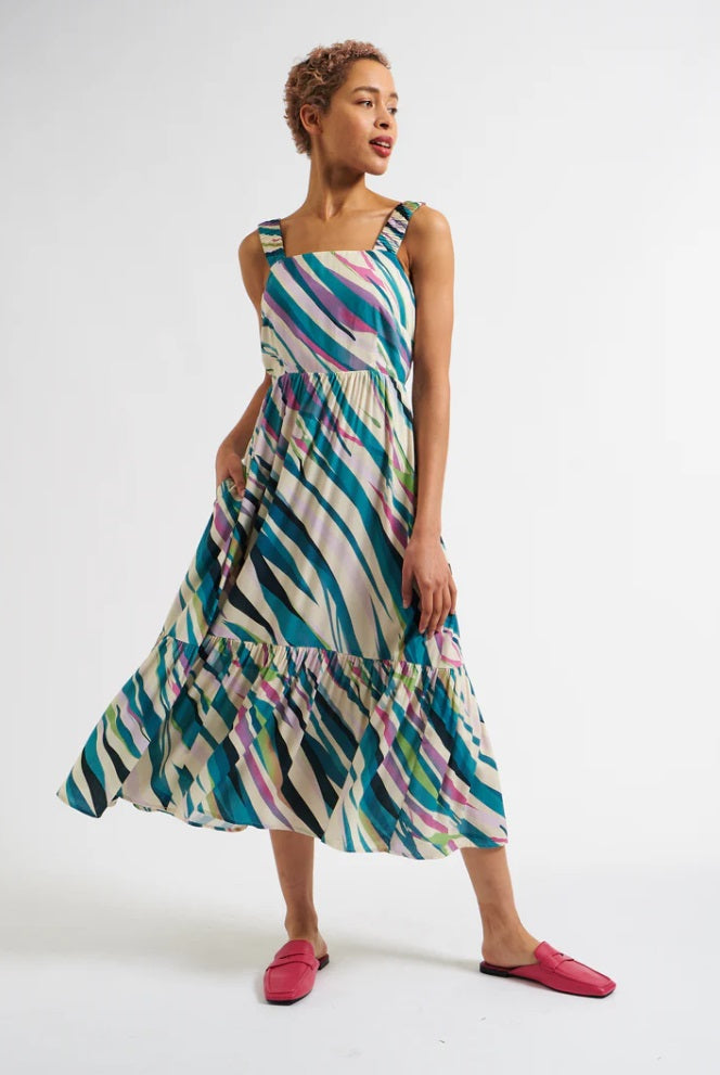 Jema Diagonal Wave Print Midi Dress