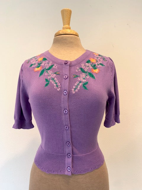 Cropped Embroidered Sweater - Lavender