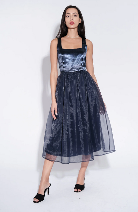 Shehrazade Satin and Organza Midi Dress