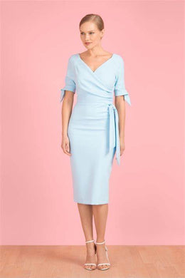 Ice Blue Hourglass Bow Sleeve Pencil Dress - PICNIC